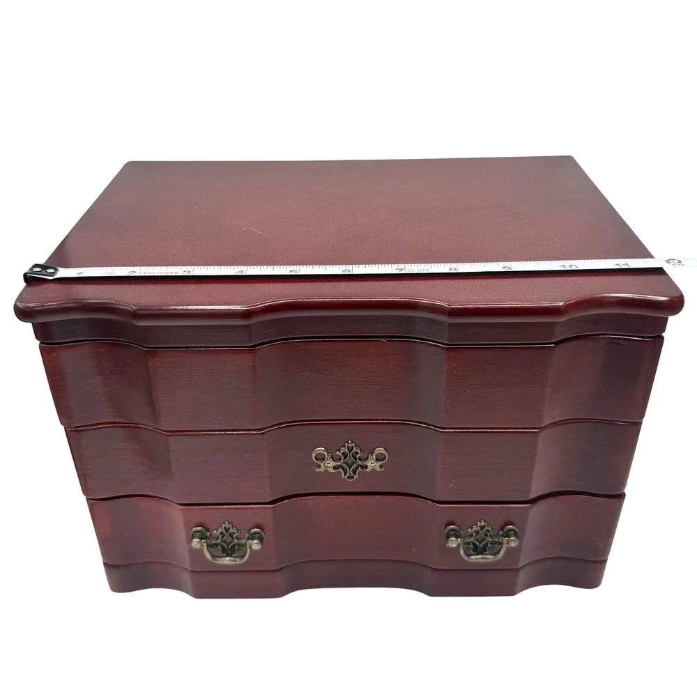 Vintage Mahogany Jewelry Chest Mirror Hidden Compartment Brass Hardware Drawers